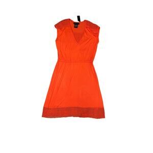 Attention Orange Coral Crochet Hem And Shoulders Dress NWT Boho Cottage Coast